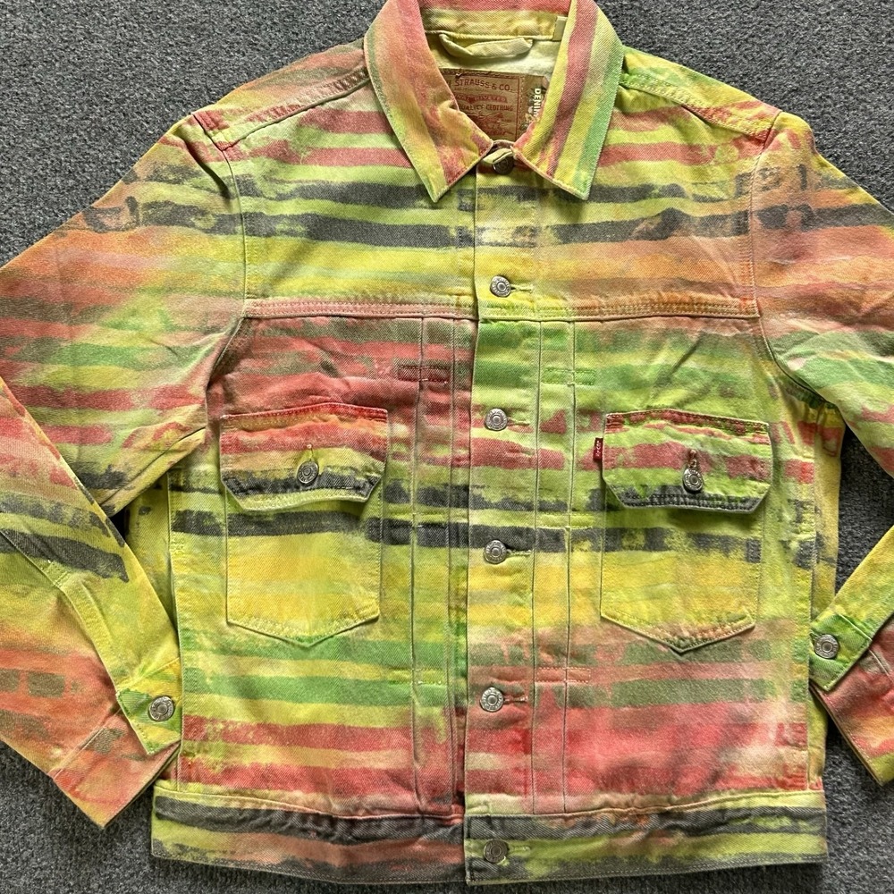 Levi's Denim Tears Jacket Mens Small Multicolor Striped Denim Trucker A2318